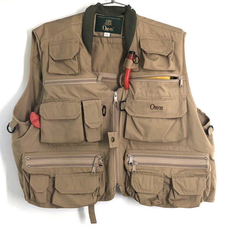 Orvis Fishing Vest Mens XXL Tan Multi Pocket Utility Fly Fishing Gear Item 1835