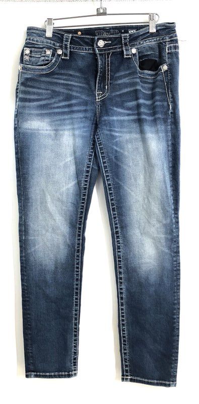 Miss Me Women's Dark Wash Skinny Jeans Embellished Pockets Stretch Sz 31