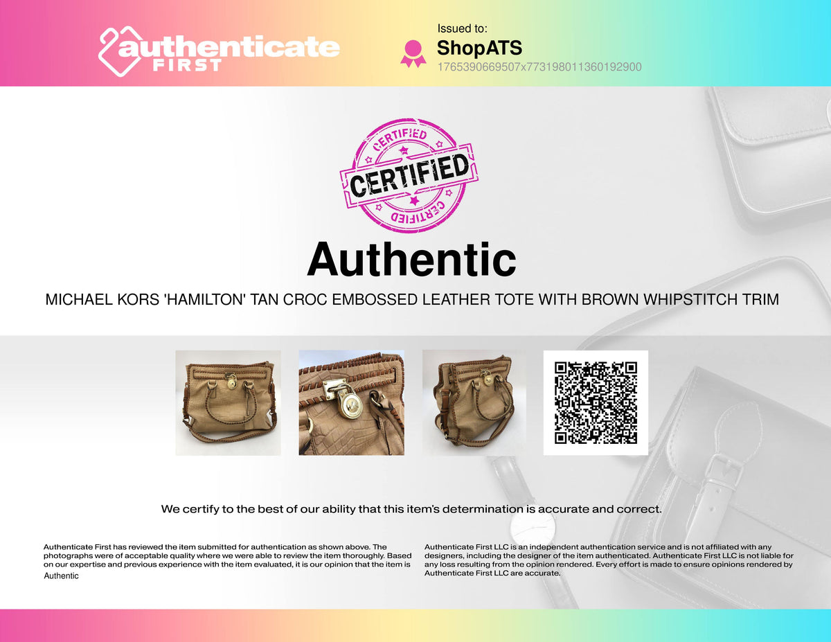 Michael Kors 'Hamilton' Tan Croc Embossed Leather & Brown Whipstitch Tote (+COA)