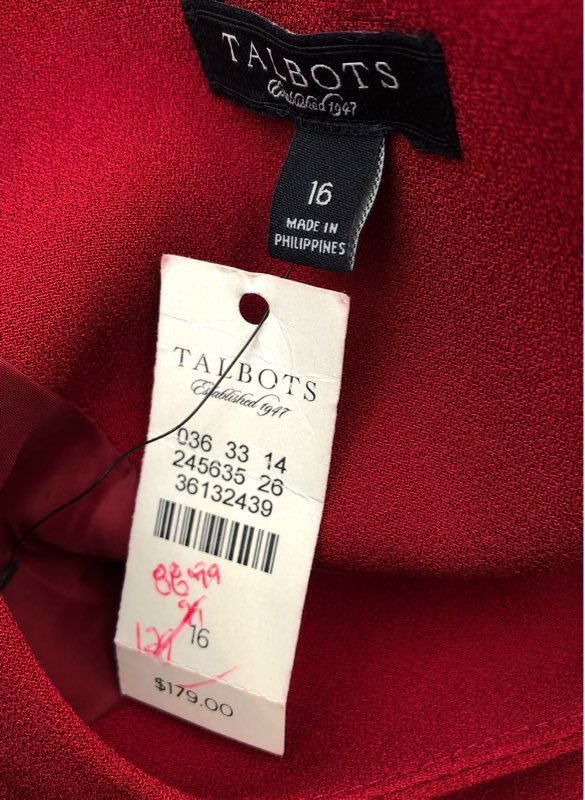 NWT Talbots Women&#39;s Red Long Sleeve Back Zip Shift Dress - Size 16