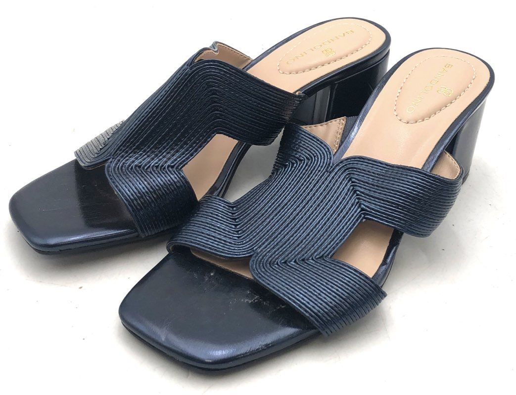 Bandolino Navy Blue Ribbed Strap Block Heel Sandals Mules Women's Size 6M