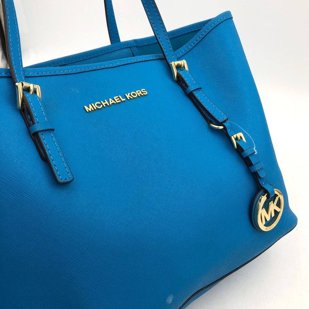 Authentic Michael Kors Women&#39;s Cyan Blue Leather Luxury Tote Bag - COA Included