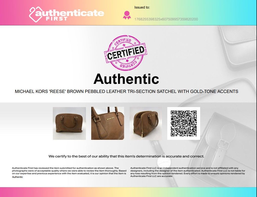 Michael Kors 'Reese' Brown Pebbled Leather Satchel with Gold-Tone Detail (+COA)