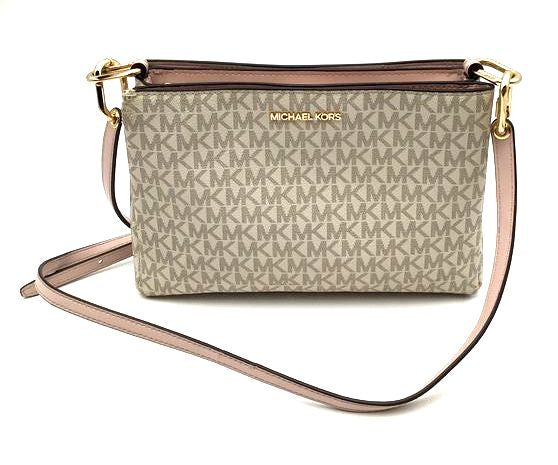 Authentic Michael Kors Women&#39;s Tan Pink Signature Crossbody Bag - COA Included