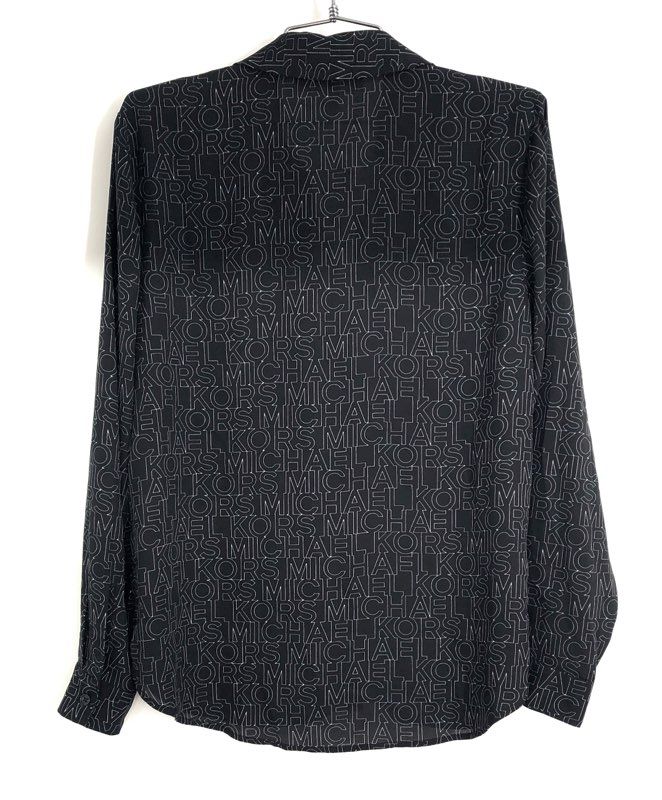 MICHAEL Michael Kors Women's Logo Print Button Down Blouse Black NWT Sz S