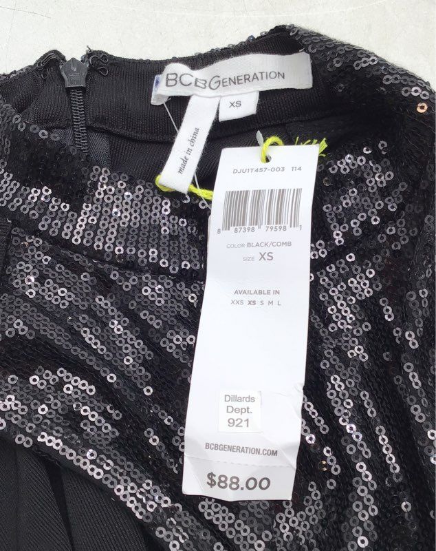 NWT BCBGeneration Women&#39;s Black Sequin Sleeveless Cropped Blouse - Size XS