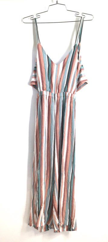 LOFT Women's Multicolor Striped Wide Leg Tie Back Cutout Jumpsuit Sz XXSP
