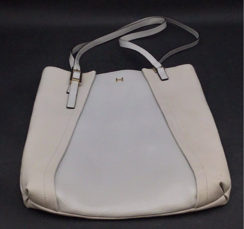 H by Halston Gray Textured Tote Shoulder Bag Gold Tone Hardware