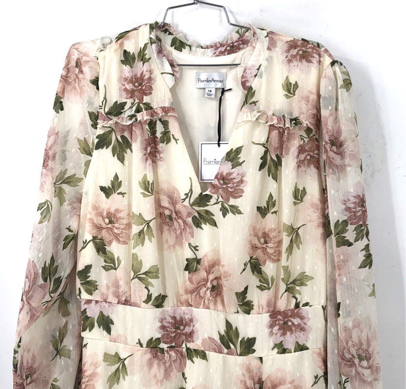 Premier Amour Women's NWT Bloom Blush Floral Maxi Dress Long Sleeve Sz 16