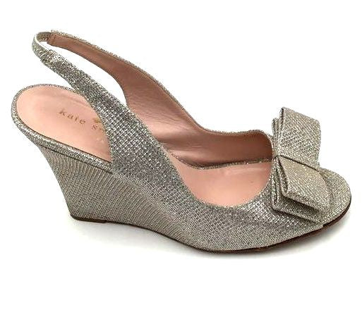 Kate Spade New York Charm Silver Glitter Slingback Heels- Size: 6.5 (+COA)