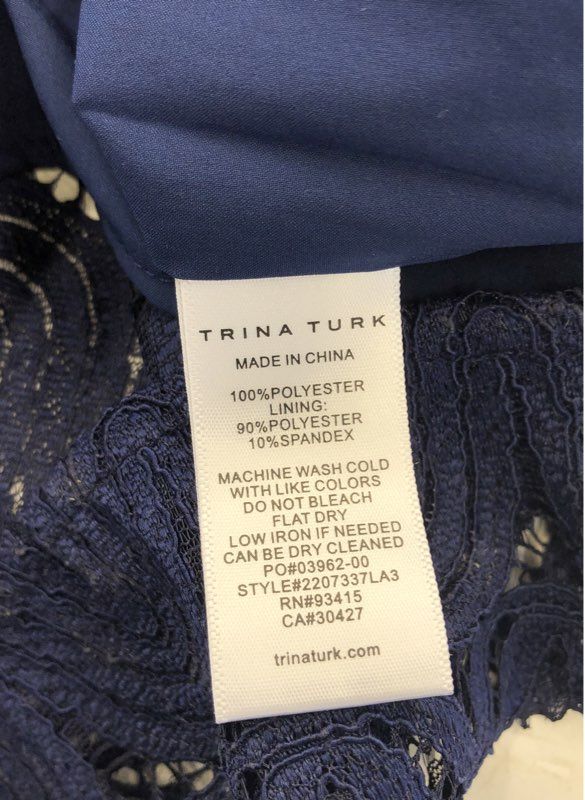 Trina Turk NWT Women's Plume Dress Navy Blue Lace Mock Neck Bell Sleeve Sz 8