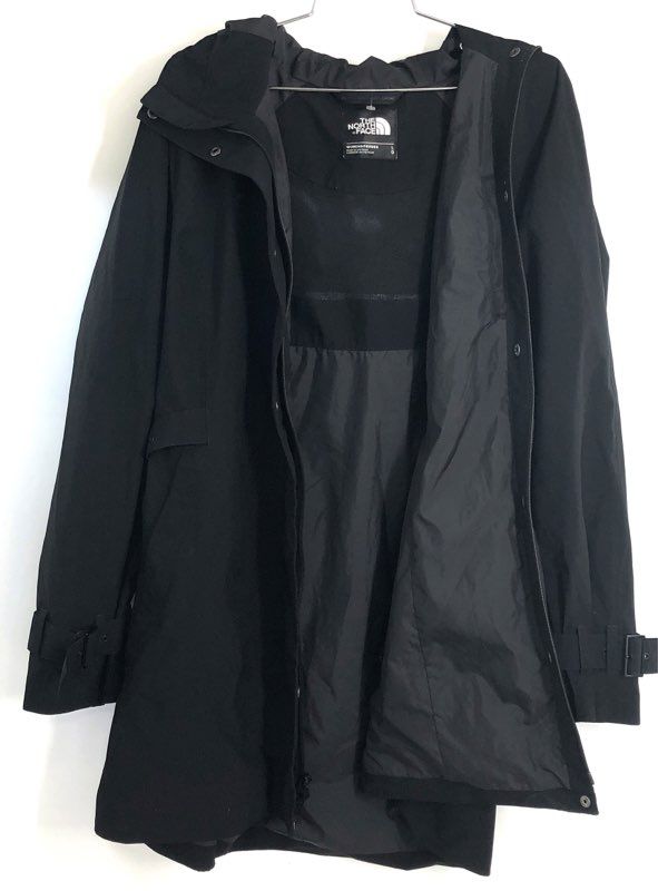 The North Face Women's Black Hooded Trench Rain Jacket Parka Buckle Sz L