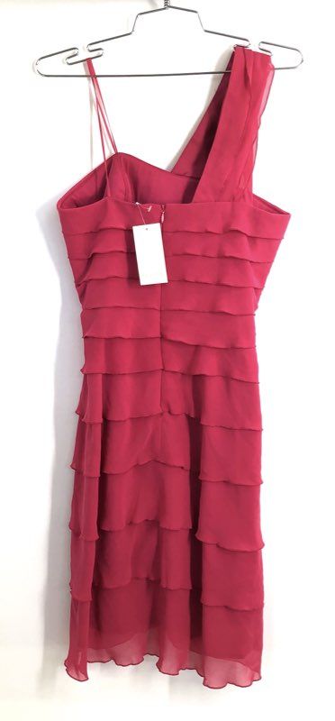 Max and Cleo Women's Cosmic Pink Lynn One Shoulder Tiered Ruffle Dress Sz 4 NWT