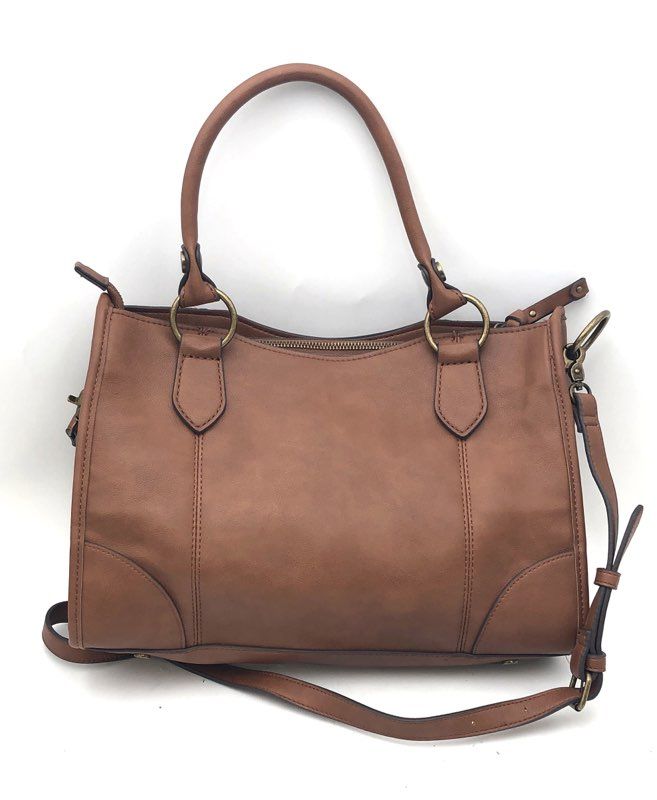 Frye and Co Brown Pebbled Satchel Handbag Crossbody Bag Antique Brass Hardware