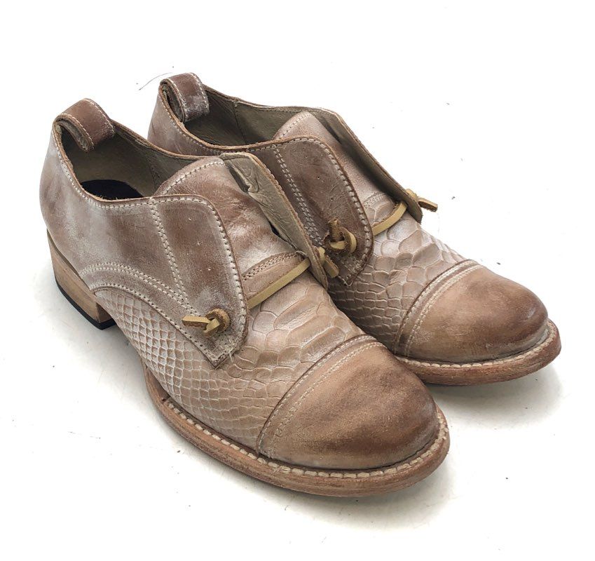 Freebird Mabel Tan Snake Embossed Leather Lace-Up Oxford Shoes Women's Size 7