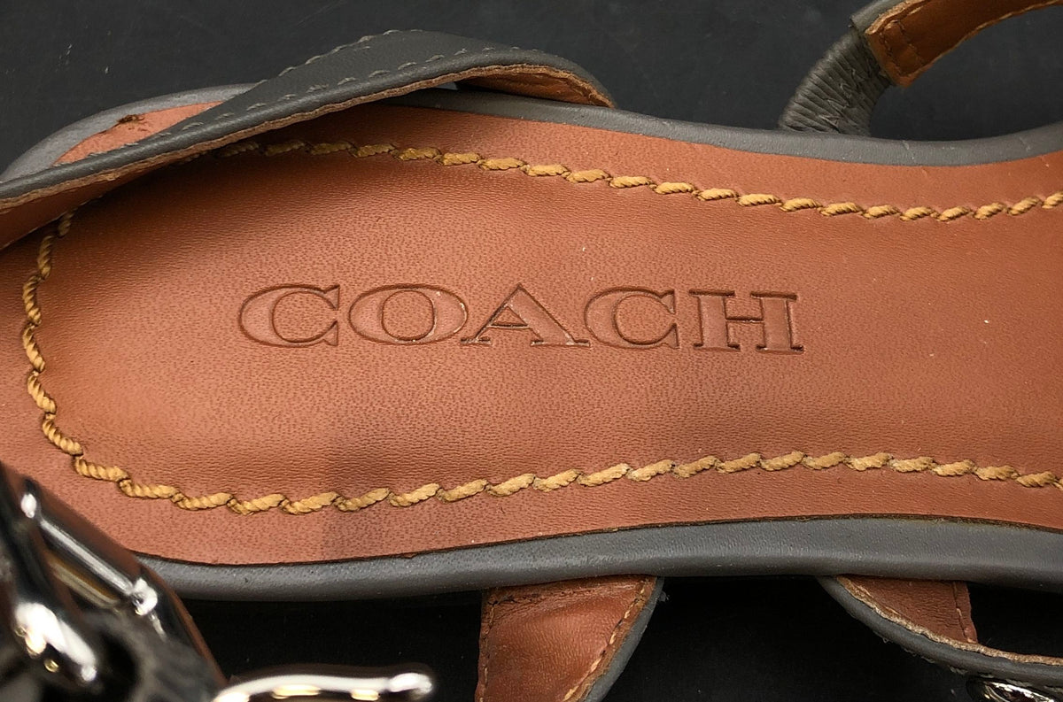 Coach Jaci FG3451 Grey Leather Studded Ankle Strap Sandals Size 7.5