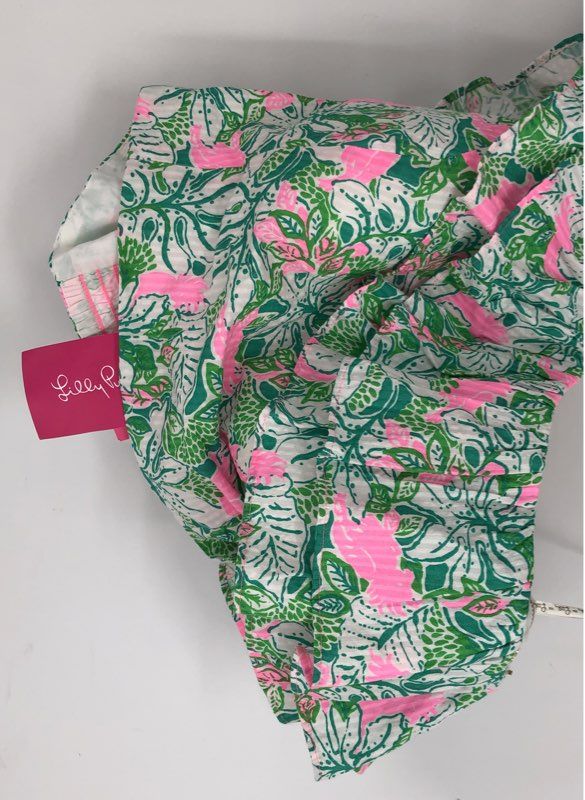 Lilly Pulitzer Kasida Ruffle Crop Top Pink Green One Shoulder NWT Women's 10