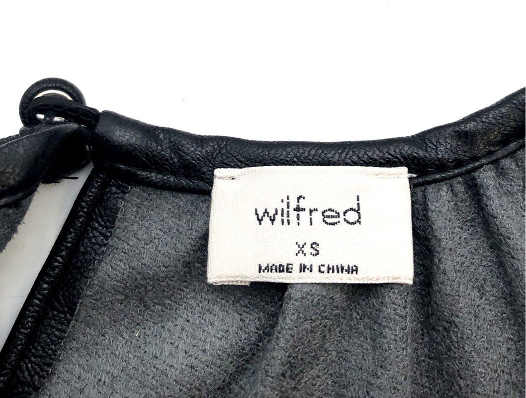 Wilfred Women's Black Faux Vegan Leather Puff Sleeve Gathered Blouse Top Sz XS
