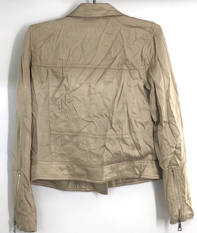 Elie Tahari Women's Beige Ribbed Viscose Asymmetrical Zip Moto Jacket Size M NWT