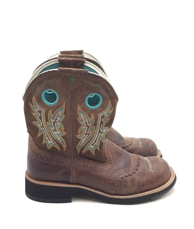 Ariat Women&#39;s Fatbaby Brown Blue Cowgirl Western Boots - Size 7B