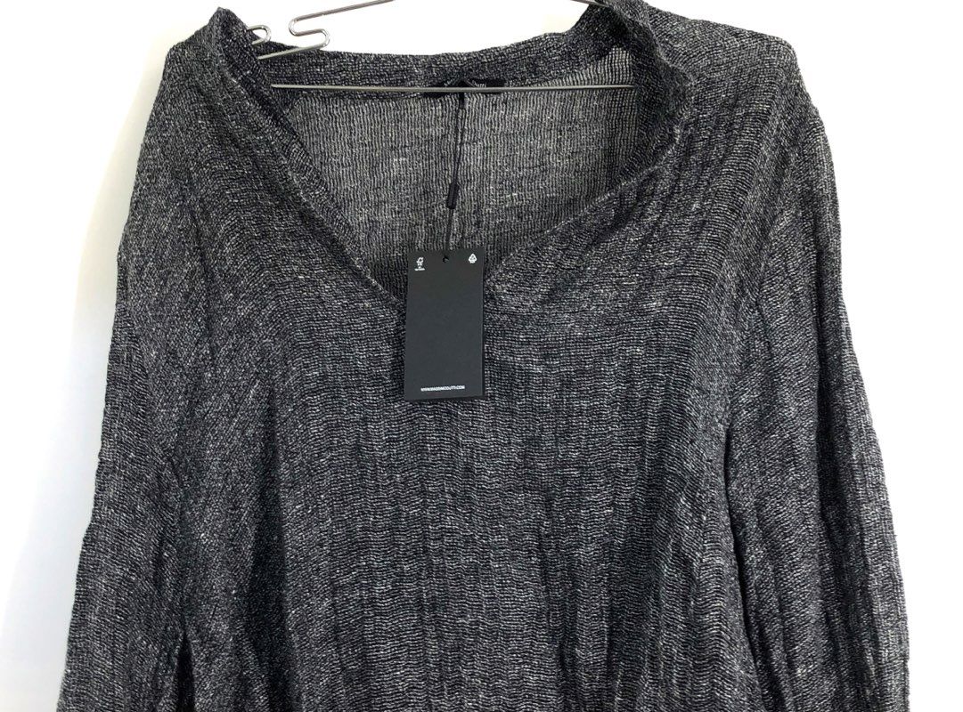 Massimo Dutti Women's Black Gray Marl Bell Sleeve V-Neck Shirt NWT Sz L
