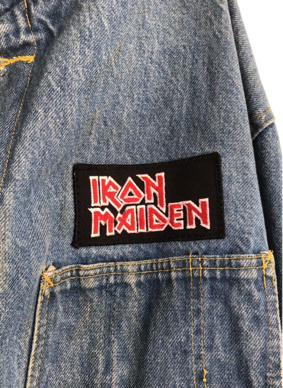 Vintage Iron Maiden Heavy Metal Band Patch Denim Jacket Chore Coat Sz L