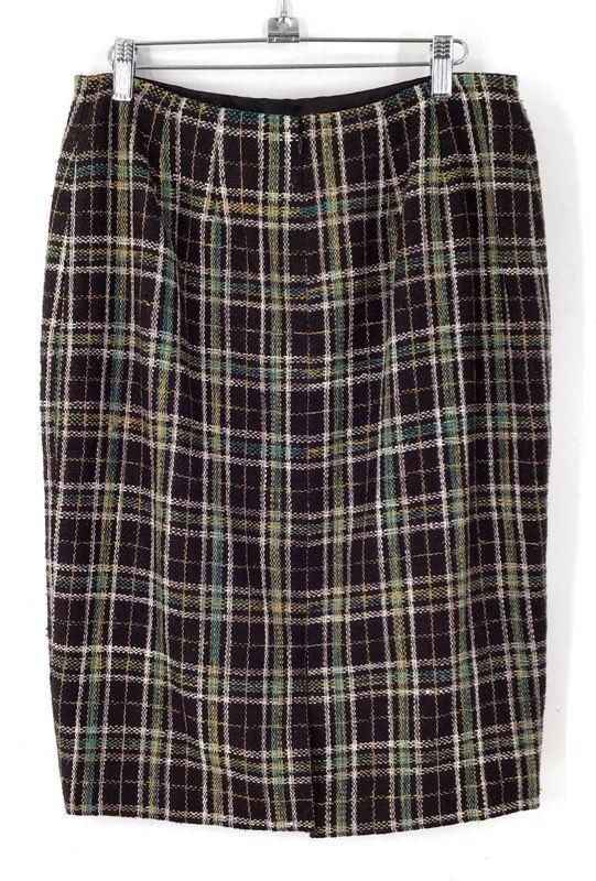 NWT Ellen Tracy Women's Mahogany Plaid Silk Straight & Pencil Skirt - Size 8