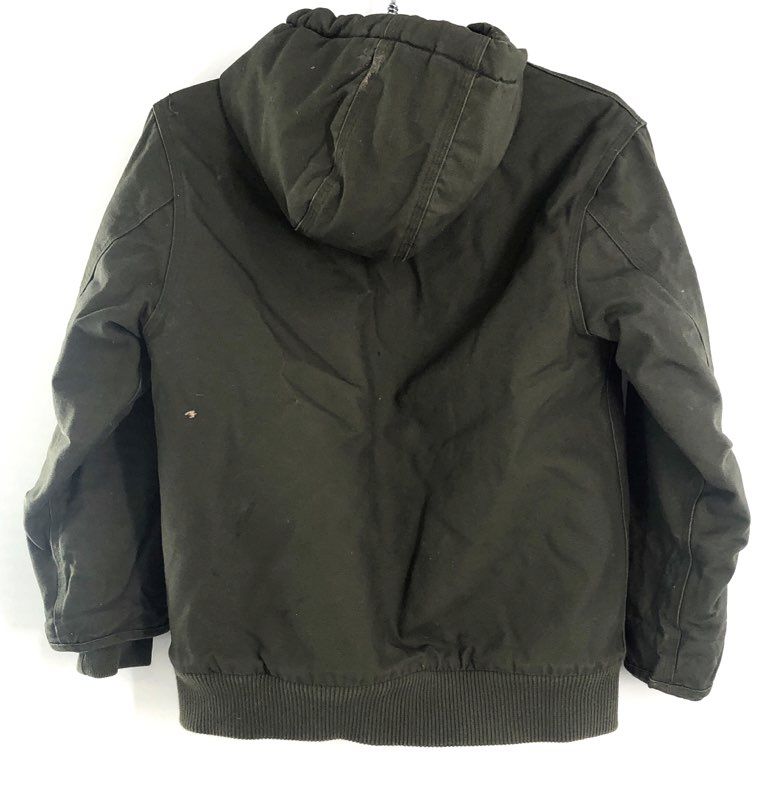 Carhartt Kids' Green Hooded Canvas Quilted Lined Active Jacket Size M 10-12