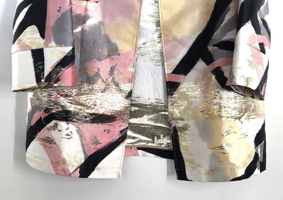 Ming Wang Women's Blazer Multicolor Metallic Abstract Open Front NWT Sz L
