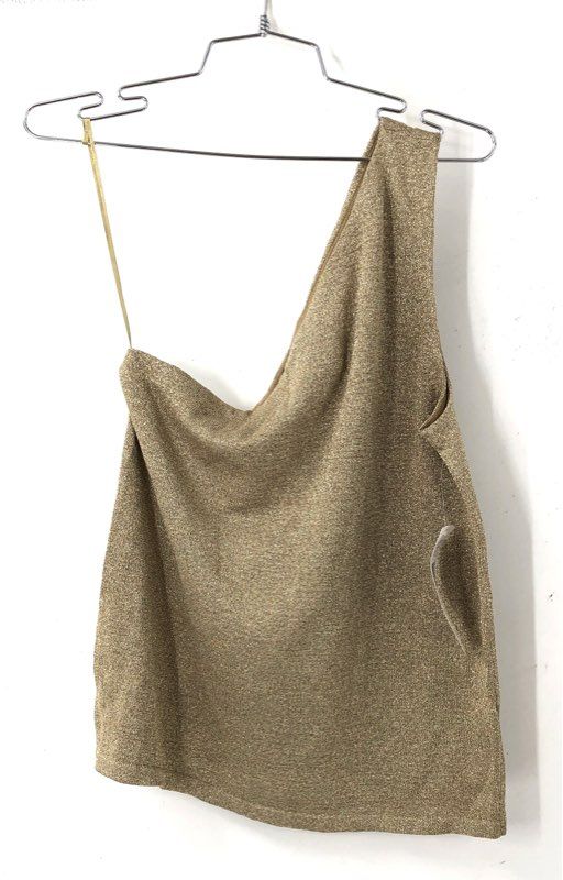 NWT Lauren Ralph Lauren Women's Gold Metallic One Shoulder Top Silk Blend Sz L