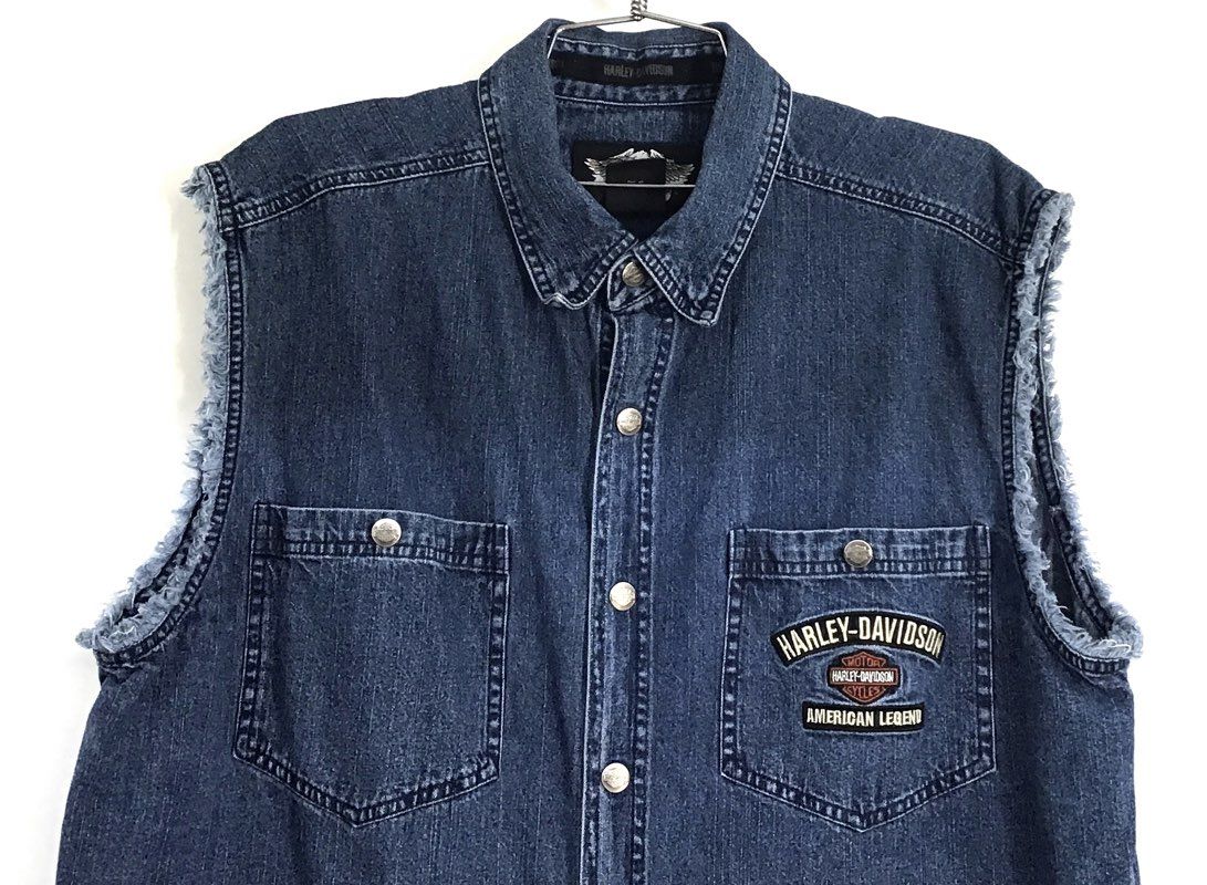 Vintage Harley-Davidson American Legend Denim Cutoff Biker Vest Sz XL