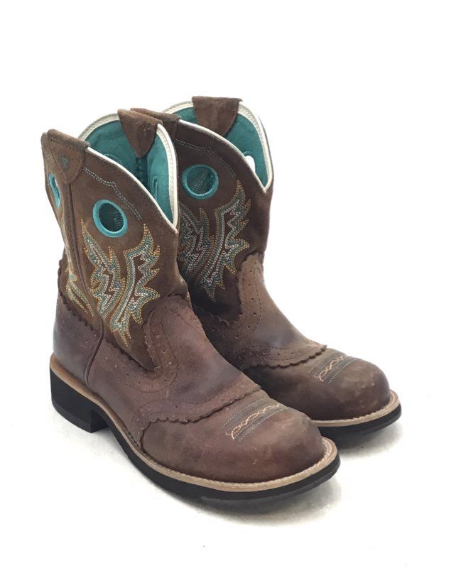 Ariat Women&#39;s Fatbaby Brown Blue Cowgirl Western Boots - Size 7B