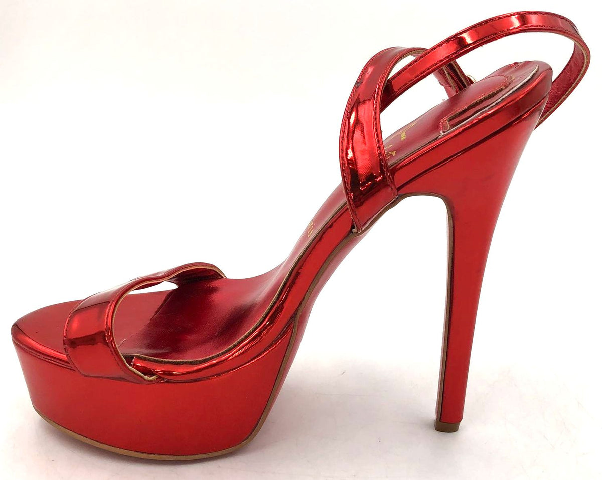 Christian Louboutin Inspired Women's Metallic Ruby Red Strappy Heels - Size 35