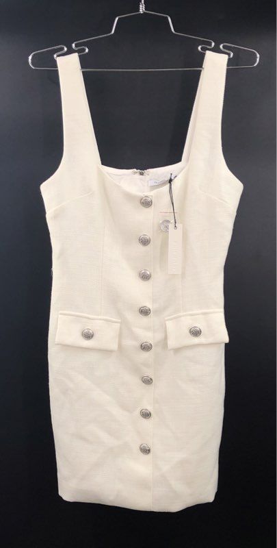 Olivaceous Women's White Textured Tweed Button Front Sleeveless Mini Dress NWT S