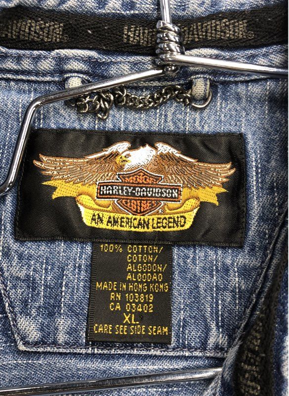 Vintage 90s Harley-Davidson Denim Cut Off Biker Vest Frayed Sleeves Sz XL