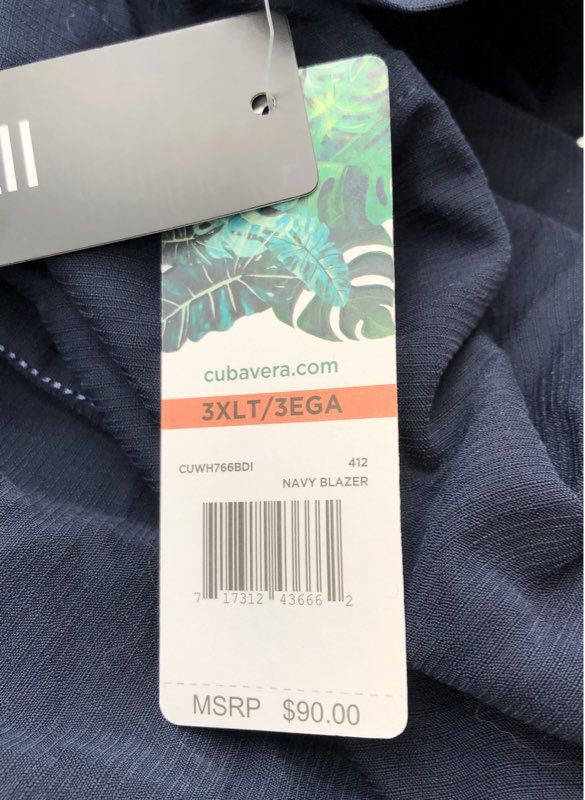 NWT Cubavera Men's Navy Blue Button-Up Shirt - Size 3XLT