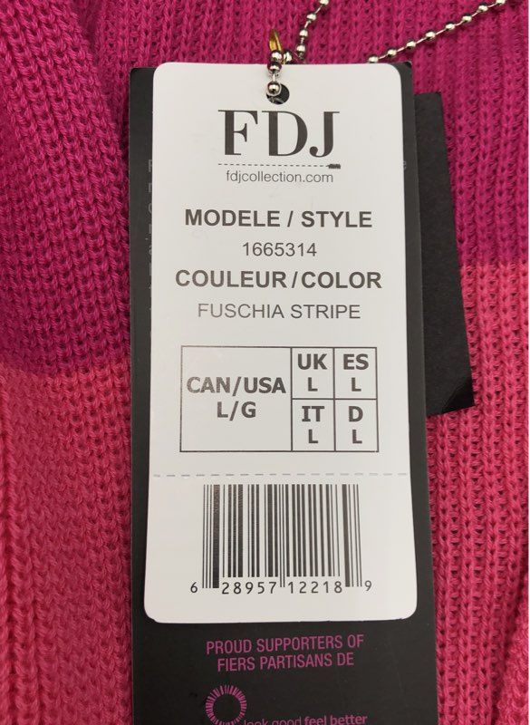 NWT FDJ Women's Fuchsia Striped Cardigan Sweater - Size L