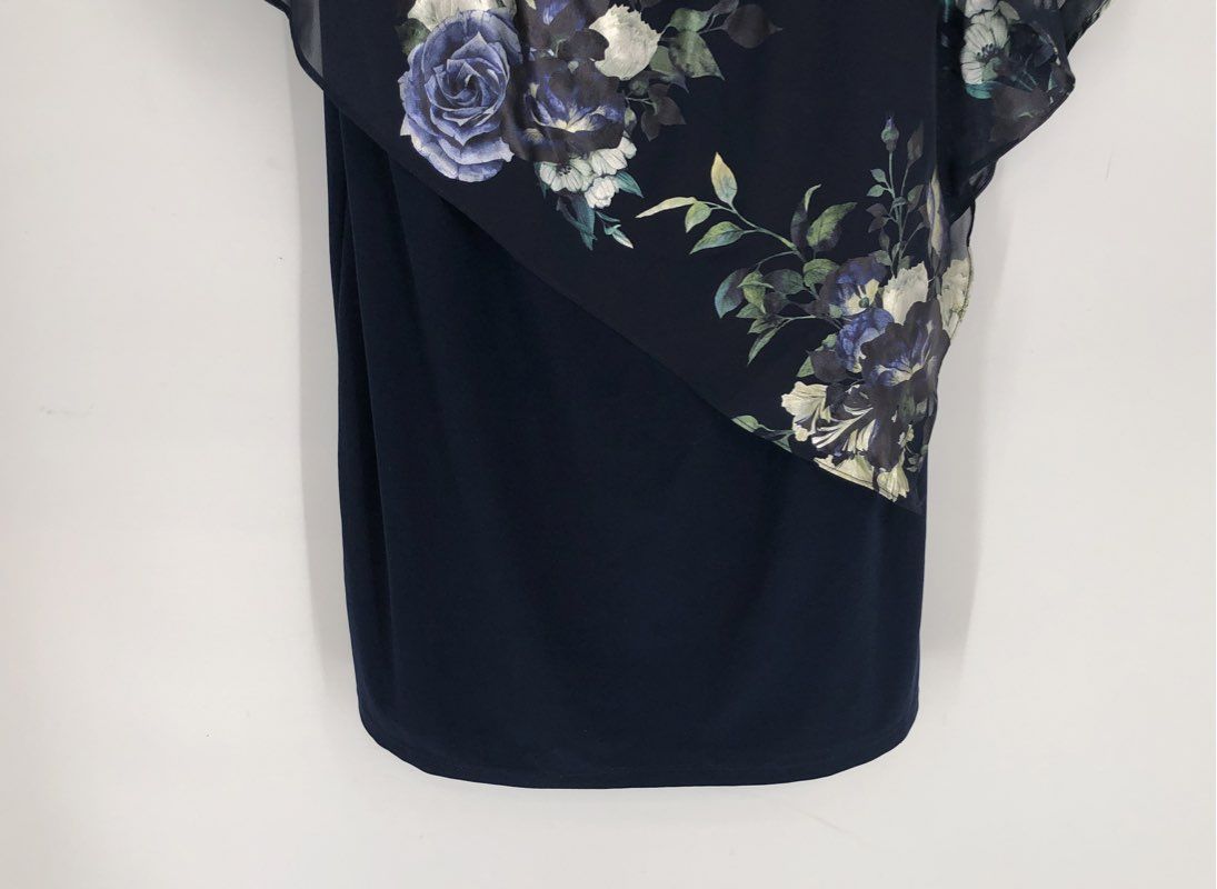 Ignite Evenings Women's Navy Floral Metallic Capelet Sheath Dress Sz 12 NWT