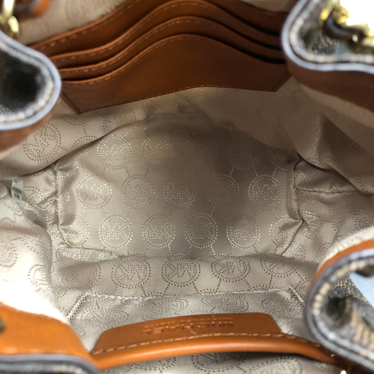Michael Kors Brown Signature Print 'Frankie' Bucket Bag (+COA)