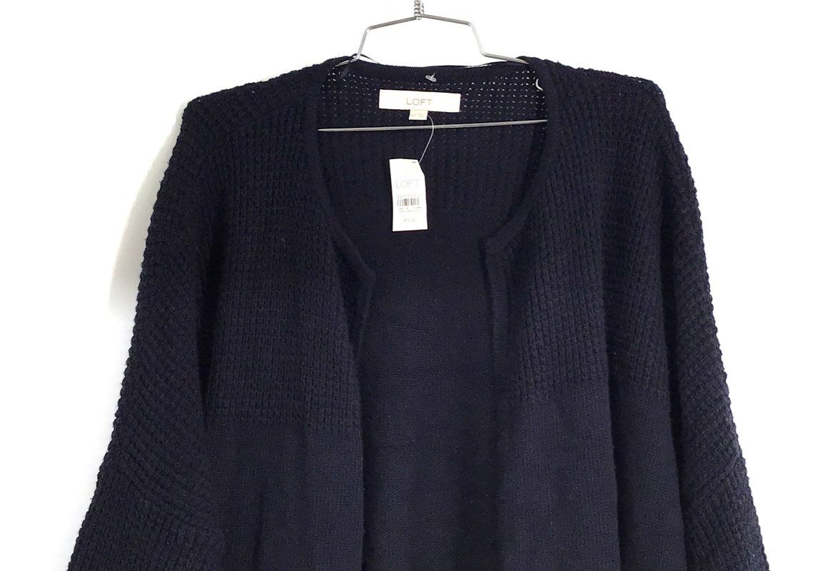 Loft Women's Black Open Front Textured Knit Long Cardigan Sweater NWT Sz XS/S