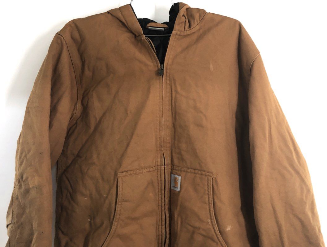 Carhartt Boys Brown Duck Canvas Quilt Lined Hooded Active Work Jacket Youth XL