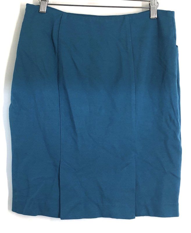 cabi Women's Teal Blue Textured Pencil Skirt with Patch Pockets Sz 4