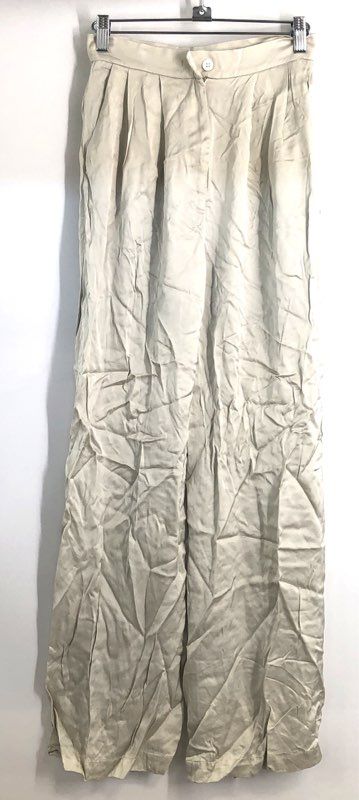 A LINE Women's Off-White Pleated High Rise Wide Leg Viscose Trousers Pants Sz XS