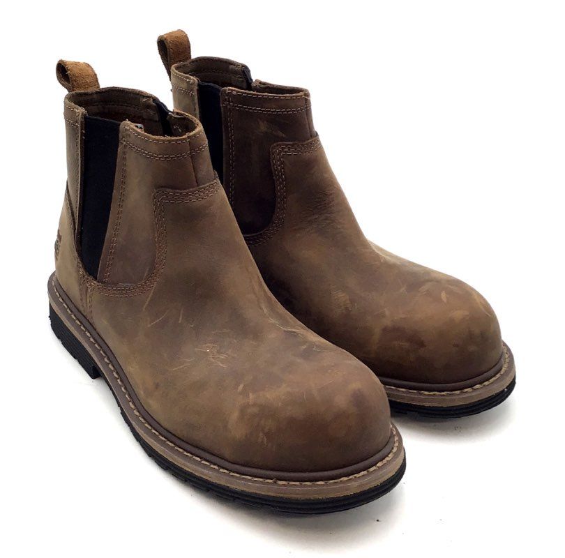 Timberland PRO Millworks Brown Leather Composite Toe Chelsea Work Boots Size 9