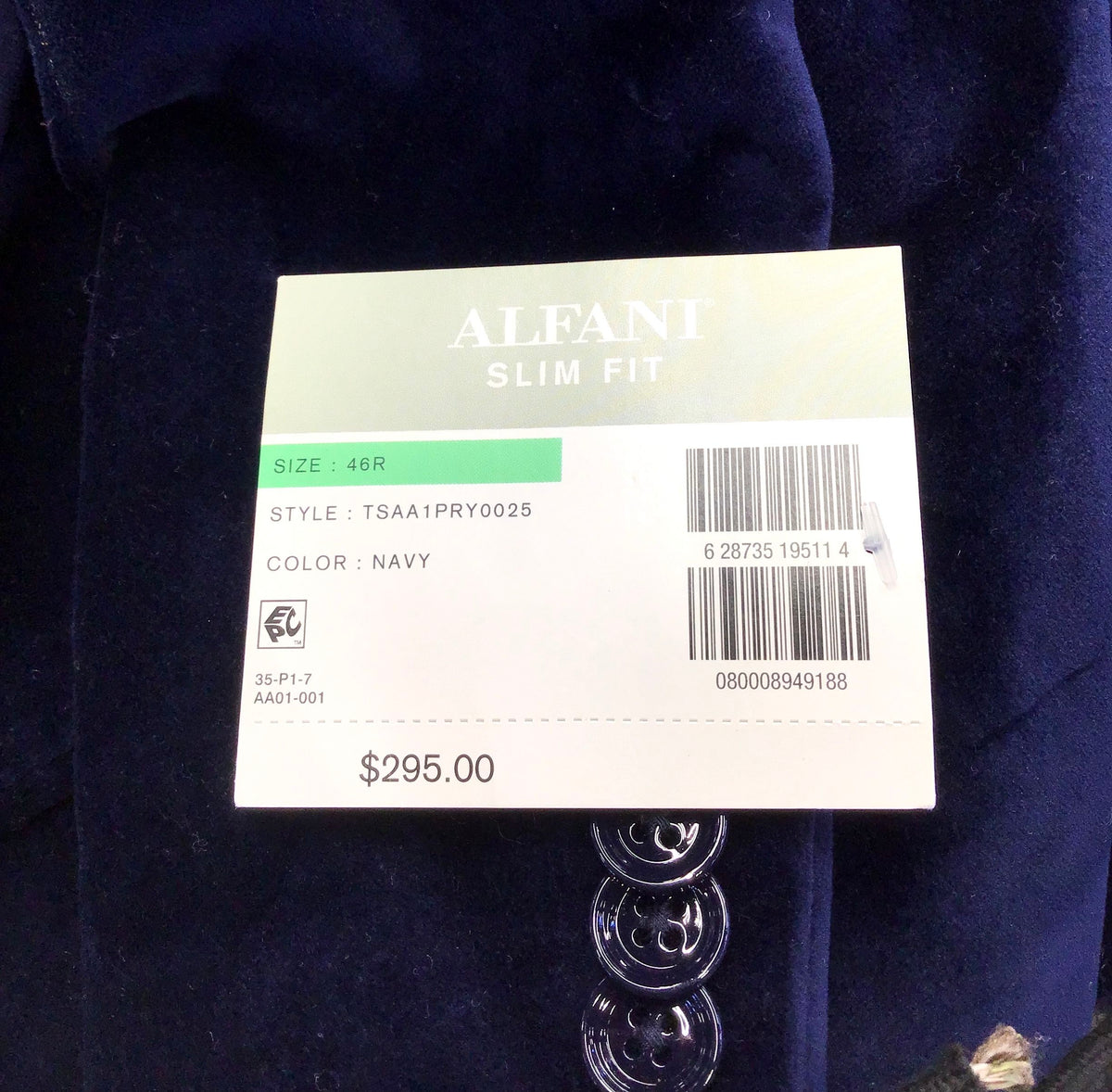 NWT Alfani Men&#39;s Blue Slim Fit Single-Breasted Blazer - Size 46R