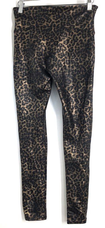Spanx Women's Bronze Black Leopard Print Faux Leather Leggings Sz M Petite