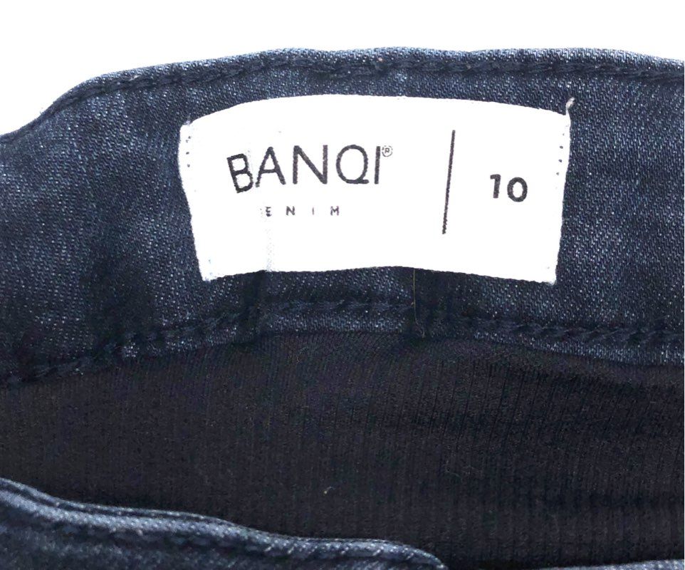 Banqi Women's Dark Wash Skinny Jeans Whisker Stretch Knit Waistband Size 10