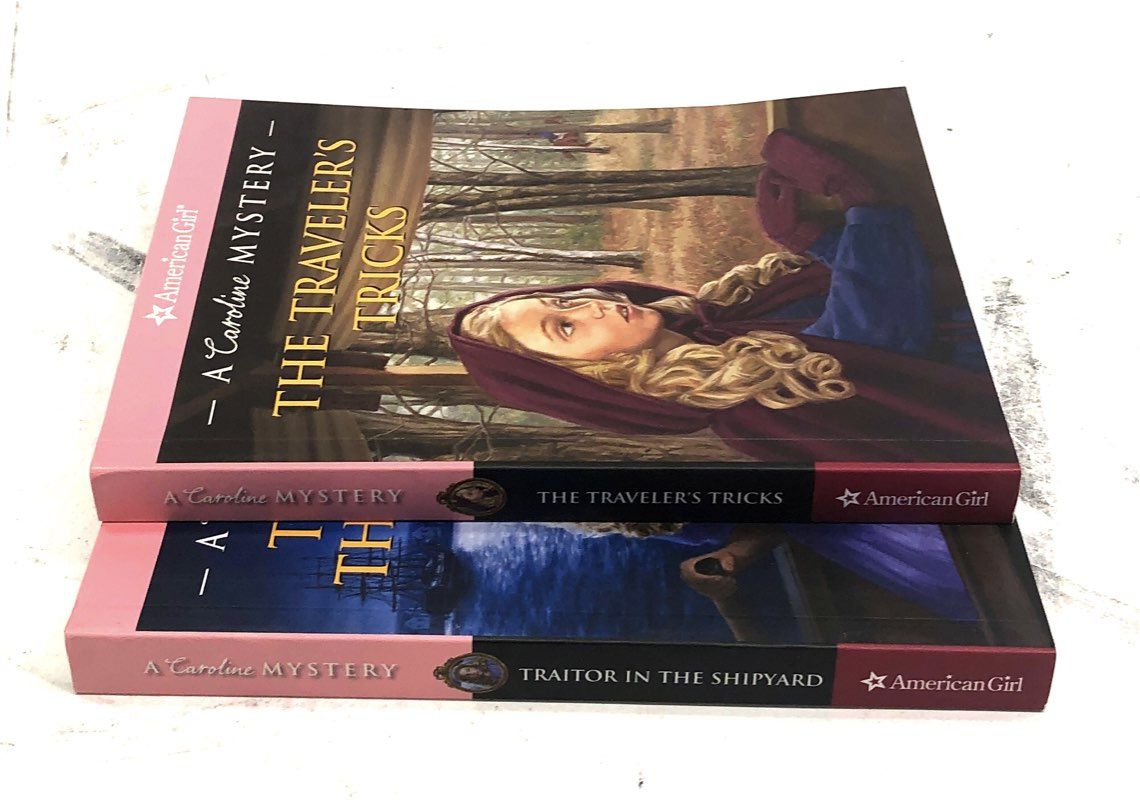 American Girl Caroline Mystery Book Lot (2) Traitor Shipyard Traveler Tricks