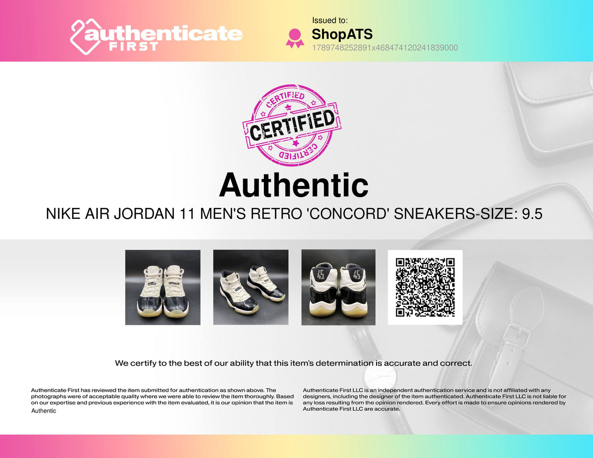 Nike Air Jordan 11 Retro Concord White Black 2018 Sneakers Size 9.5 COA