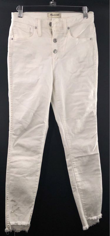 Madewell Women's White 10" High-Rise Skinny Button Fly Frayed Hem Jeans Size 26